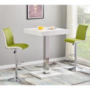 Topaz White High Gloss Bar Table With 2 Ritz Green White Stools