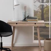 Canton Wooden Computer Desk With 2 Drawers In Oak White