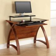 Cohen Curve Computer Desk Small In Black Glass Top And Walnut