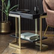 Amana Glass Top Side Table In Black With Golden Metal Frame