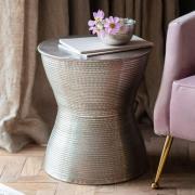 Kariba Round Metal Side Table In Antique Silver