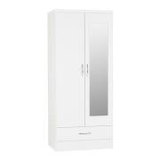 Mark Oak Wooden Wardrobe With 2 Doors 1 Drawer White Gloss Front