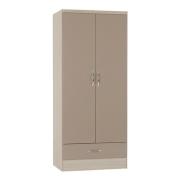 Mark Oak Wooden Wardrobe With 2 Doors Oyster Gloss Front