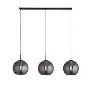 Amsterdam Bar 3 Pendant Light In Matt Black With Smoked Glass