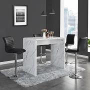 Glacier Vida Marble Effect Gloss Bar Table 4 Ripple Black Stool