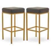 Baino Dark Grey Leather Bar Stools With Gold Legs In A Pair