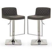 Baino Grey Leather Bar Chairs With Chrome Footrest In A Pair