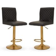 Baino Black Leather Bar Chairs With Round Gold Base In A Pair