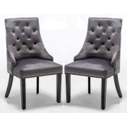 Carrboro Round Knocker Dark Grey Velvet Dining Chair In Pair