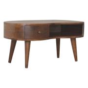 Logan Wooden Wave Coffee Table In Chestnut With 1 Drawer