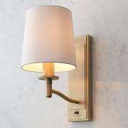 Ortona 1 Light White Fabric Wall Light In Matt Antique Brass