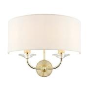 Nixon 2 Lights Vintage White Fabric Wall Light In Brass