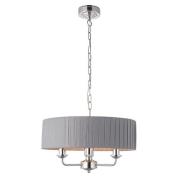 Highclere 3 Light Charcoal Fabric Pendant Light In Bright Nickel