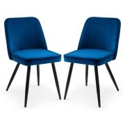 Babette Blue Velvet Dining Chairs With Black Metal Legs In Pair