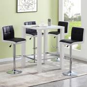 Jam Square Glass White Gloss Bar Table 4 Copez Black Stools