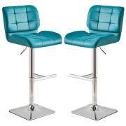 Candid Teal Faux Leather Bar Stools With Chrome Base In Pair