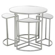 Farota Set Of 5 Mirrored Top Side Tables With Silver Frame