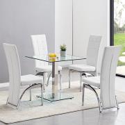 Hartley Clear Glass Dining Table With 4 Ravenna White Chairs