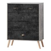 Noein Wooden Chest Of 5 Drawers In Concrete Effect And Charcoal