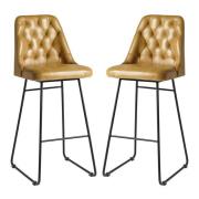 Hayton Vintage Gold Genuine Leather Bar Stools In Pair