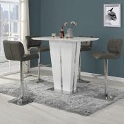 Memphis Glass White Gloss Bar Table 4 Candid Grey Stools