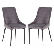 Payton Grey Velvet Dining Chairs With Metal Legs In Pair