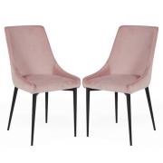 Payton Blush Velvet Dining Chairs With Metal Legs In Pair