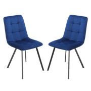 Sandy Squared Navy Blue Velvet Dining Chairs In Pair