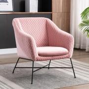 Cleo Fabric Accent Chair In Powder Pink With Black Metal Legs