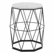 Shalom Octagonal White Marble Top Side Table With Angular Frame