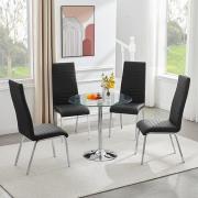 Dante Clear Glass Dining Table With 4 Dora Black Chairs