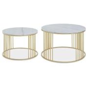 Judie Marble Top Set Of 2 Side Tables With Gold Metal Base