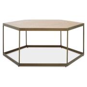 Granule Hexagonal Wooden Coffee Table With Brass Frame In Oak