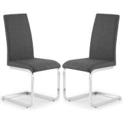 Rocio Slate Grey Linen Fabric Cantilever Dining Chairs In Pair