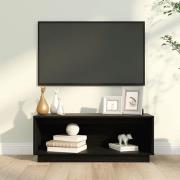 Lazaro Solid Pinewood TV Stand With Undershelf In Black