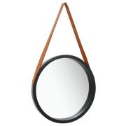 Ailie Medium Retro Wall Mirror With Faux Leather Strap In Black