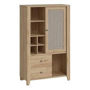 Cicero Highboard With 1 Door 2 Drawer In Oak And Rattan Effect