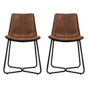 Holland Brown Leather Dining Chairs With Metal Base In Pair