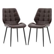 Minford Brown Leather Dining Chairs In Pair