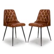 Basel Tan Genuine Buffalo Leather Dining Chairs In Pair