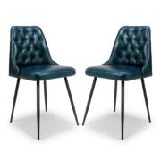 Basel Blue Genuine Buffalo Leather Dining Chairs In Pair