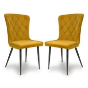 Merill Mustard Velvet Dining Chairs With Metal Legs In Pair