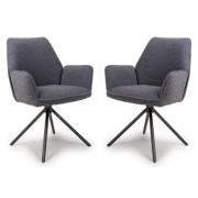 Utica Grey Boucle Carver Snuggly Fabric Dining Chairs In Pair