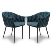 Pearl Blue Fabric Dining Chairs With Black Legs In Pair