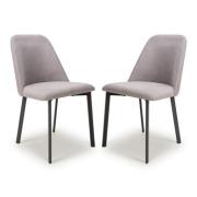 Lenoir Light Grey Fabric Dining Chairs With Black Legs In Pair