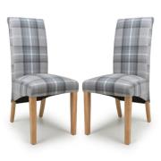 Kaduna Check Grey Fabric Dining Chairs With Oak Legs In Pair