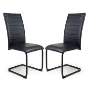 Clisson Black Leather Dining Chairs With Metal Legs In Pair