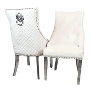 Benton Lion Knocker Cream Velvet Dining Chairs In Pair