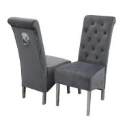 Elmira Lion Knocker Dark Grey Velvet Dining Chairs In Pair