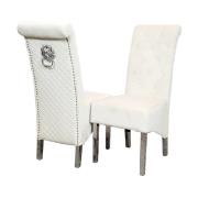 Elmira Lion Knocker Cream Velvet Dining Chairs In Pair